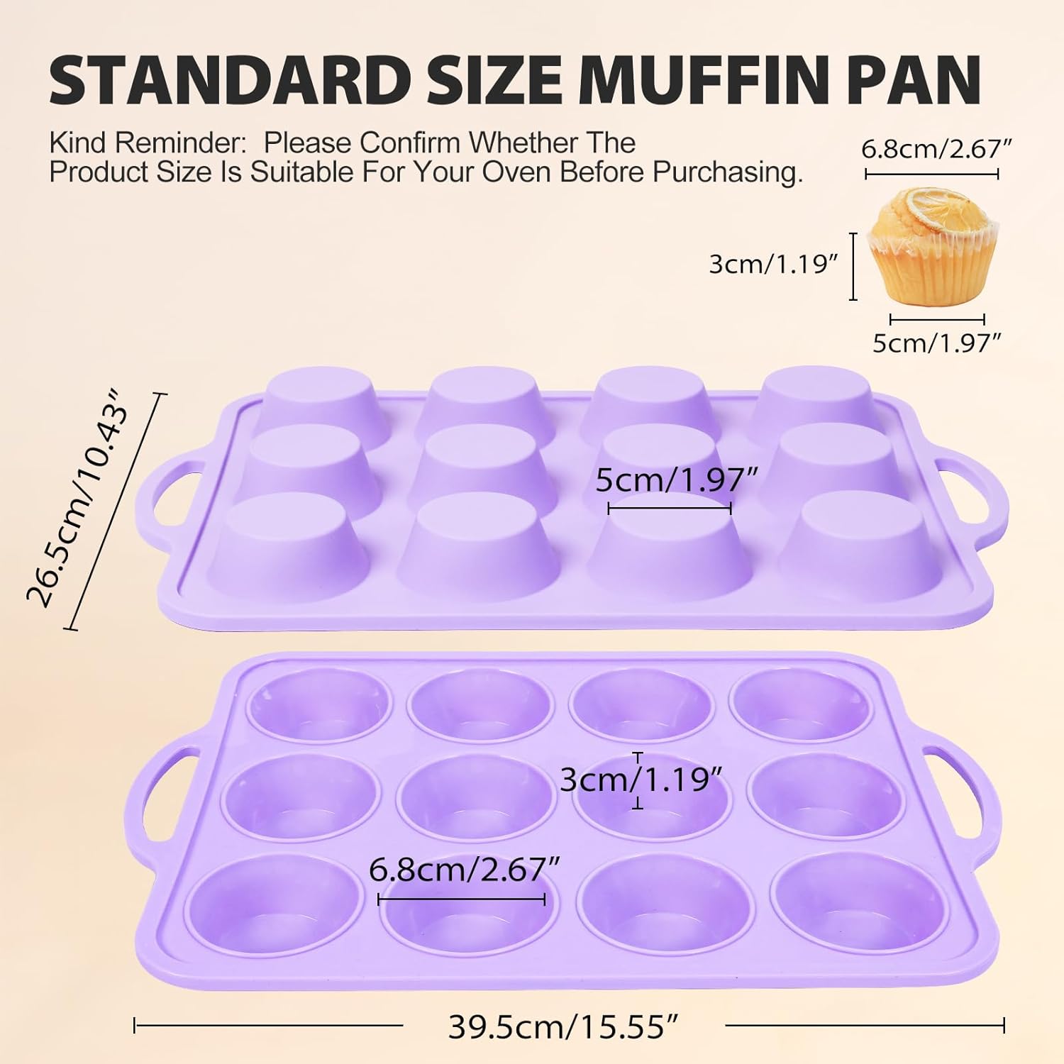 2 Pack Silicone Muffin Pan 12 and 24 Cup with Metal Frame, Non Stick Silicone Mini Cupcake Pan with Handles, BPA Free Silicon Regular Muffin Tin Tray Small for baking, egg bites, Mold Purple