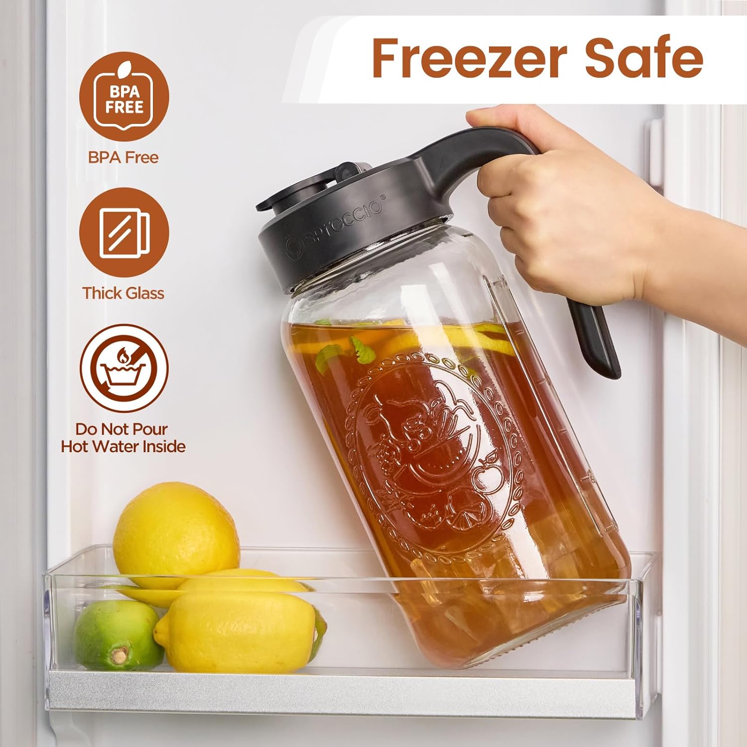 Mason Jar Pitcher with Tea Filter, Airtight & Leakproof Glass Pitcher with Lid, 64 oz Sun Tea Glass Jar for Outside, Perfect for Sun Tea, Lemonade, and iced Tea