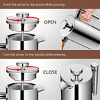 French Press Coffee Maker 3-Level Filtration Double-Walled 6MM Vacuum Insulated Keep Hot 2 Hours for Travel 32oz Polished Stainless Steel
