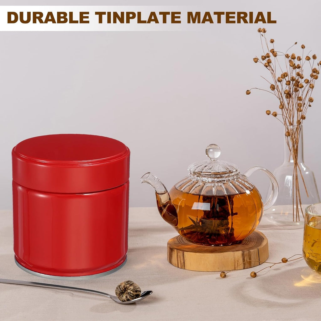 uxcell 2Pcs Round Tea Canisters, 3" x 3" Airtight Metal Tea Containers for Loose Tea, Coffee Beans, Spices - Durable, Compact, and Stylish Storage Tea Tin (Red)
