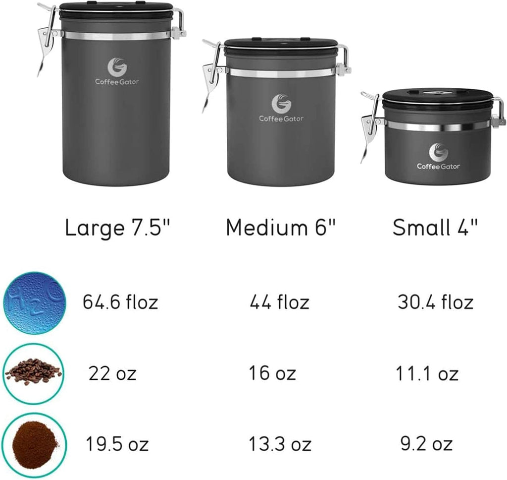 Coffee Gator Coffee Canister, 11oz Airtight Stainless Steel Kitchen Food Storage Container with Date-Tracker, CO2-Release Valve and Scoop for Beans, Grounds, Sugar, Cookies Jars, Tea, Cereal - Red