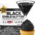 Bulk 20g Black Edible Glitter for Drinks | Premium Edible Glitter for Cakes, Cocktails, Black Cake Decorating Decorations Food Grade, Vegan, Kosher, Halal, Gluten Free - Made in USA