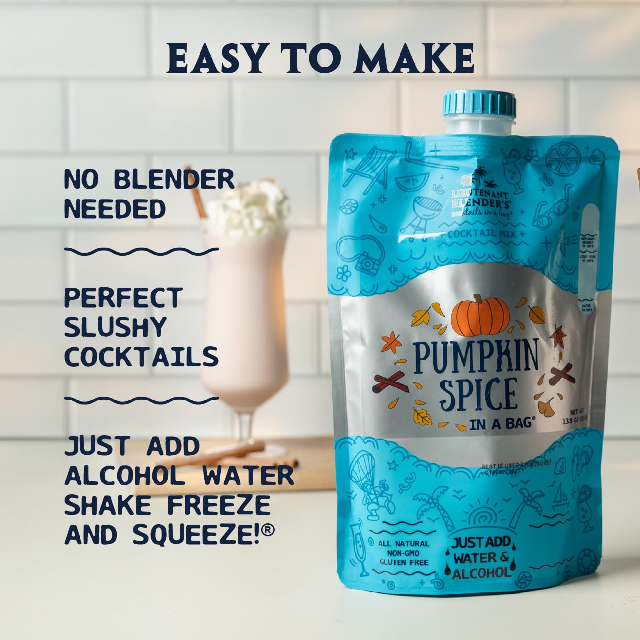 Lt. Blender's Pumpkin Spice in a Bag Cocktail Mixer - Each Bag Makes 1/2 Gallon of Cocktails - Add Alcohol or make as a Mocktail (Pack of 3)
