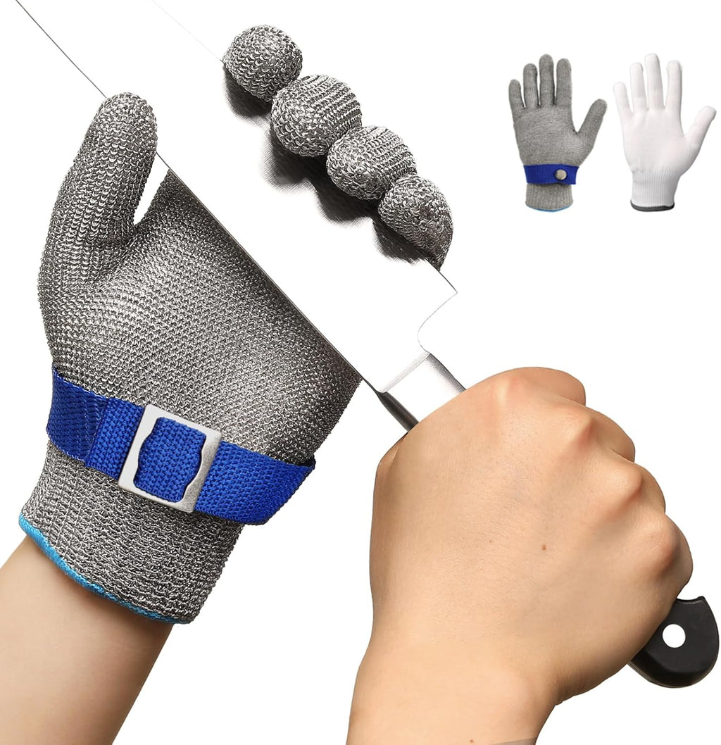 Schwer ANSI A9 Cut Resistant Glove, Food Grade Stainless Steel wire Mesh Metal Gloves, Knife Cutting Gloves for kitchen Mandoline Slicing Butcher Meat Cutting Oyster Shucking Fish Fillet（L, 1 PCS）