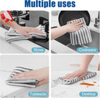 Homaxy Kitchen Towels(12 Pack, 10 x 20 inches), Ultra Soft and Absorbent Dish Towels, Reusable Fast Drying Microfiber Cleaning Cloth, Coral Velvet Wave Design No-lint, Grey