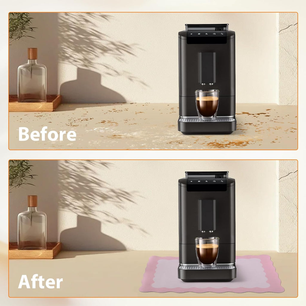 Scalloped Coffee Bar Mat for Countertop, Cute Dish Drying Mats for Kitchen Counter, Diatomite Absorbent Mat for Coffee Station, Kitchen Aesthetic Decor (16"x24", Pink)