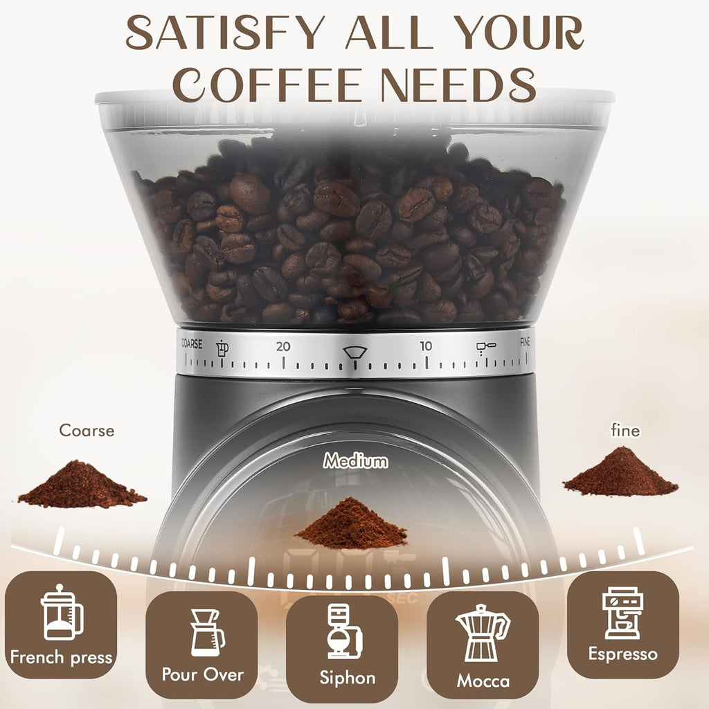 Conical Burr Coffee Grinder, Coffee Beans Grinder with 30 Grinding Settings, Automatic Burr Mill Grinder for Home Use, Touchscreen, 2-12 Cups