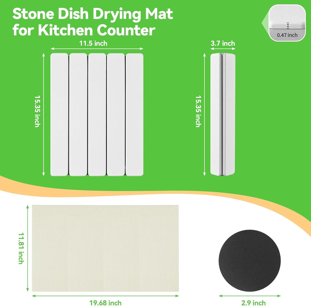 Stone Drying Mat for Kitchen Counter, Stone Bath Mats for Bathroom, Quick Dry Diatomaceous Earth Mat, Foldable Non-Slip Stone Mat for Bathroom Dishes Bottles Cups, Match Any Countertop, 15.8''x11.8''