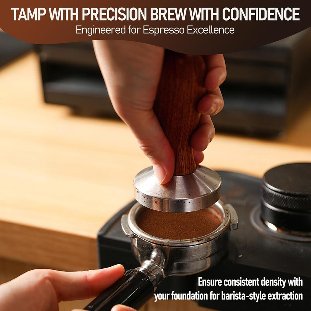 53mm Espresso Tamper Kit, Hard Wood Espresso Tamper Tool & Powder Press Pad & 8-Needles Espresso Stirrers For 53 mm Portafilter