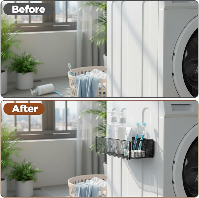 2 Pack Magnetic Basket Organizer Holder for Fridge Magnetic Storage Bin Box Containers for Refrigerator Whiteboard Classroom (Large, Black)