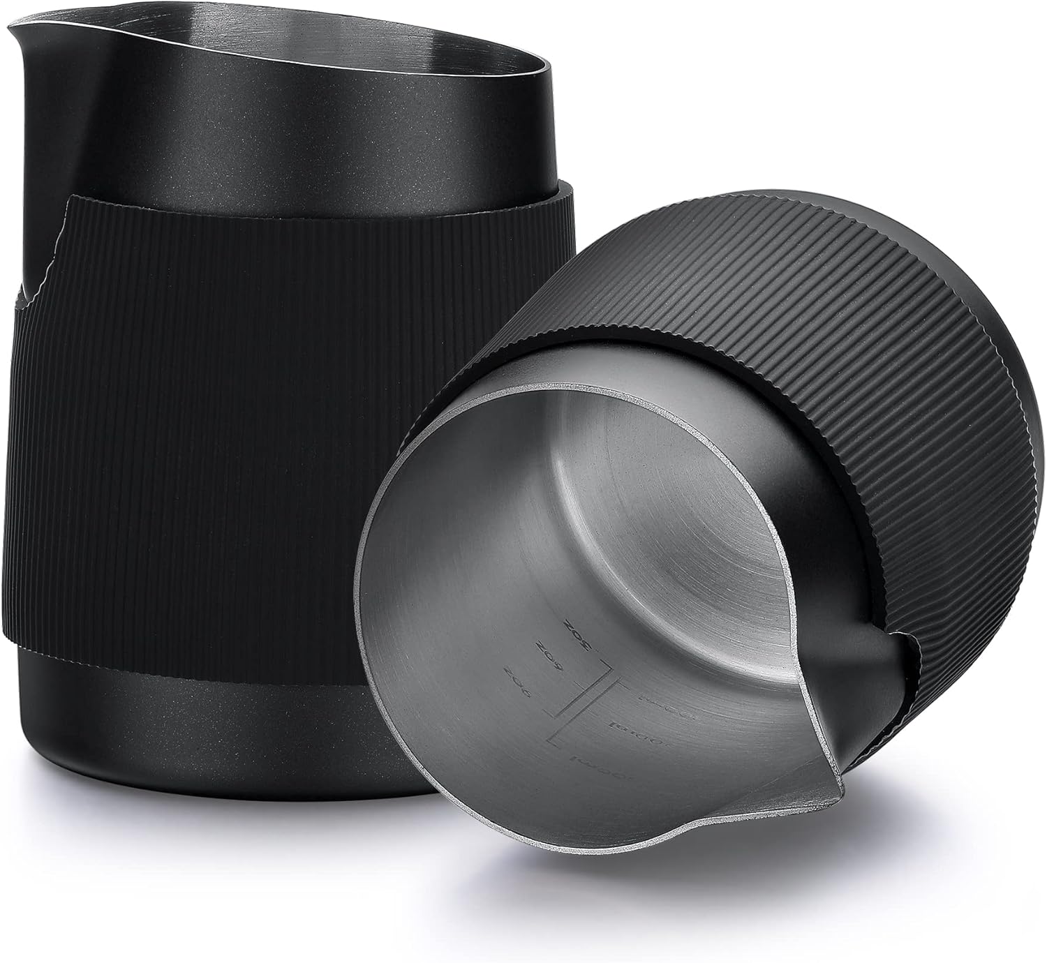 Normcore Handleless Milk Frothing Jug, Milk Pitcher 15.2 oz, Milk Frother Steamer Cup Stainless Steel Espresso Cup, Sharp Spout, Black, 450 ml