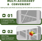 Baker’s Rack, Microwave Oven Stand with Bamboo Frame, 35.43" Coffee Bar with Wire Basket & 6 Hooks, 3-Tier Kitchen Storage Shelf Stand for Kitchen, Living Room, Office, White