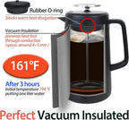 PortableAnd 34oz Double Vacuum Insulation Large Silicone French Press Coffee Maker with Silicone Ring, Stainless Steel, Perfect for Camping, Travel, and At-Home Use (Matte Black)