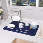 Silicone Dish Drying Mat for Multiple Usage,Easy clean,Eco-friendly,Heat-resistant Silicone Mat for Kitchen Counter or Sink,Refrigerator or Drawer Liner Navy Blue 3XL 28 inches x 18 inches