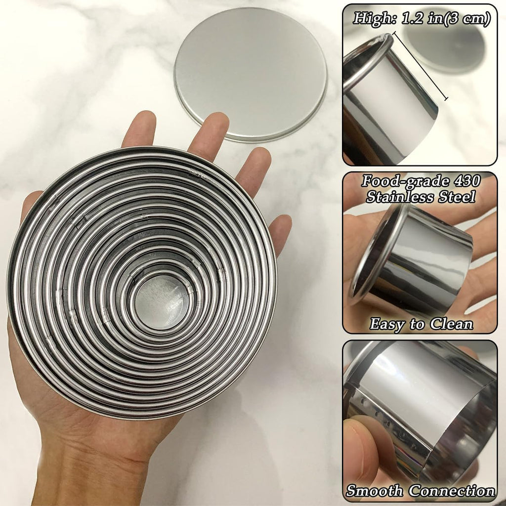 Round Cookie Cutters Set 12Pcs, Metal Cookie Cutters Sturdy Dough Molds with Case, Basic Biscuit Cutter for Fondant Pancake Baking Decorations Holiday Birthday Party