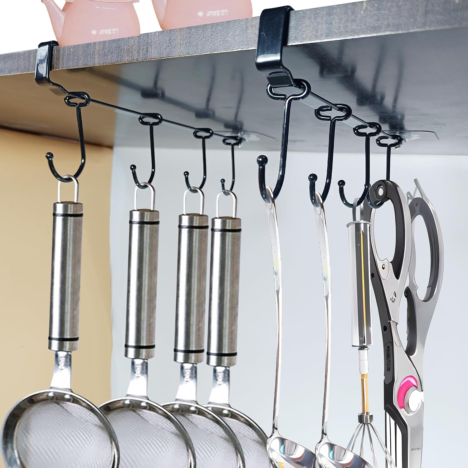 Adjustable Mug Hooks - Secure & Sturdy-Designed for Ease of Use & Durability-Ideal for Kitchens & Pantry Storage-Black Finish for a Sleek & Modern Look