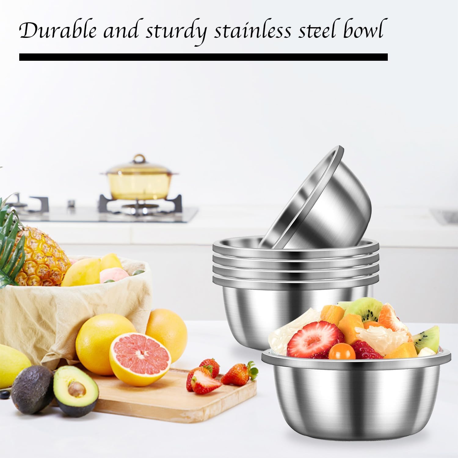 Stainless Steel Mixing Bowls, 6 Pack 2 Quart Stainless Steel Bowls Metal Mixing Bowls For Meal Prepping, Cooking, Baking