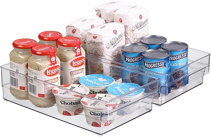 Plastic Storage Bins, 2 Pack Stackable Fridge Organizer Bins, Freezer Storage Bins, Clear Refrigerator Organizer Bins, Multipurpose Kitchen Pantry Organizers and Storage (L)
