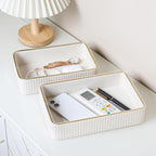 Desk Organizer Tray, PU Leather Valet Tray Nightstand Organizer Cologne Perfume Trays for Men Women, Decorative Vanity Trays Key Bowl Trinket Dish (Ivory, 10.3" x 6.7" x 2.2")