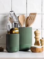 LE TAUCI Utensil Holder, 7.3"+5.4" Ceramic Kitchen Utensil Holder for Countertop, Large Cooking Utensil Crocks for Kitchen Counter, Modern Utensil Organizer for Spatula, Set of 2, Forest Green
