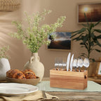 Acacia Wooden Silverware Holder,Kitchen Utensil Caddy with 3 Compartments,Cutlery Storage Organizer Countertop,Flatware Organizer for Party,Spoon, Fork Holder