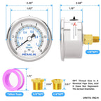 MEANLIN MEASURE 0~15Psi Dry Low Pressure Gauge Stainless Steel 1/8" NPT 2" FACE DIAL Waterproof for Water Oil Air Well Pump Tank Tire Pressure Test Back Mount, with 1/4" NPT and 3/8" NPT Hex Bushing