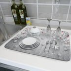 Giwawa 18"x24" Winter Snowflakes Dish Drying Mat Christmas Holly Berries Silver Falling Snow Dish Drainer Mats Absorbent Fast Dry Microfiber Dish Drying Pad for Kitchen Countertop Decor Large