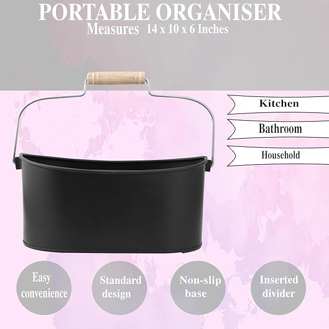 Alpha Living Home 4-Compartment Metal Flatware Caddy Silverware & Condiment Holder Cutlery Organizer Flatware Organizer - Perfect for Kitchen, Dining, and Picnics (Black)