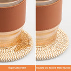 4.8" Drink Cotton Coasters Set of 2 – Boho Woven Drink Pads for Coffee & Tea, Neutral Sandstone Blend Fabric Cup Mats for Desk, Table, Nightstand, Dorm, Giftable Absorbent Coaster Set
