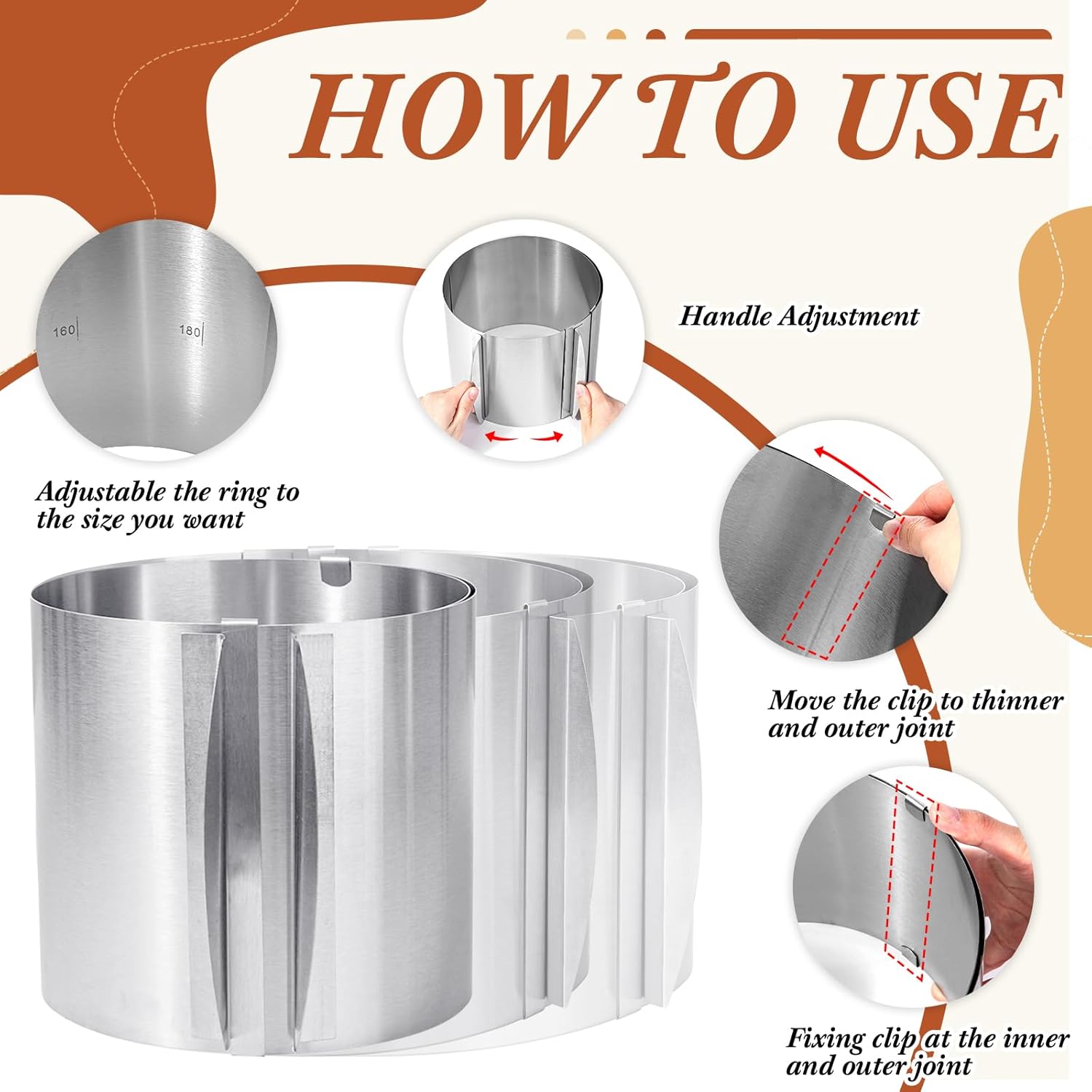 Hushee Cake Mold 15 cm High, 6 to 12'' Adjustable Ring Cake Baking Supplies Rings Round Stainless Steel Decorating Bakeware Tools with Scaling for Mousse Baking Dessert Making(1 Piece,8 cm)