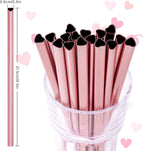 NiHome Reusable Straws 16 Pack, Stainless Steel Drinking Straws, Heart Shaped Metal Straw Bulks with 2 Cleaning Brushes for Smoothies Tumblers Cocktail MilkShake, Pearl Pink