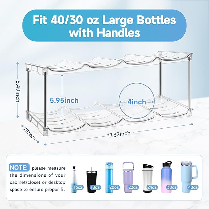 Larger Water Bottle Organizer for Stanley 40 oz Tumbler, Stackable Water Bottle Holder Rack for Cabinet, Kitchen Storage Organizer for for Stanley Cup Accessories, Tumbler Storage Holder，2 Pack