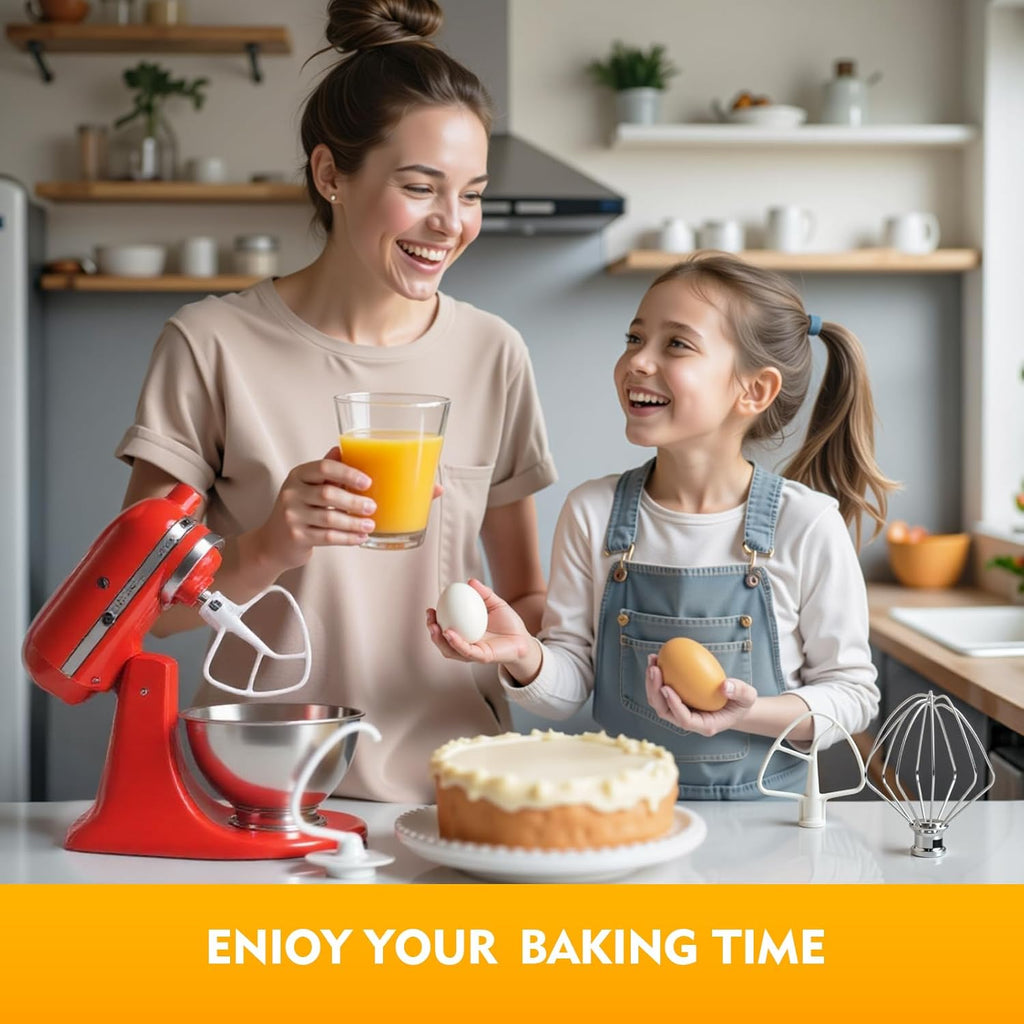 3-Piece Kit Attachments for KitchenAid Tilt-Head Stand Mixer, Accessories Stainless Steel K45WW Wire Whip, K45DH Dough Hook and K45B Coated Flat Blade Paddle with Scraper