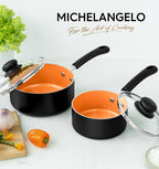 MICHELANGELO Nonstick Sauce Pan With Lid, 1QT&2QT Ceramic Saucepan, Copper Saucepans,PFAS-FREE Pot Set,Small Pots For Cooking,Multipurpose Cooking Pots Set For Home Kitchen,Dishwasher Safe