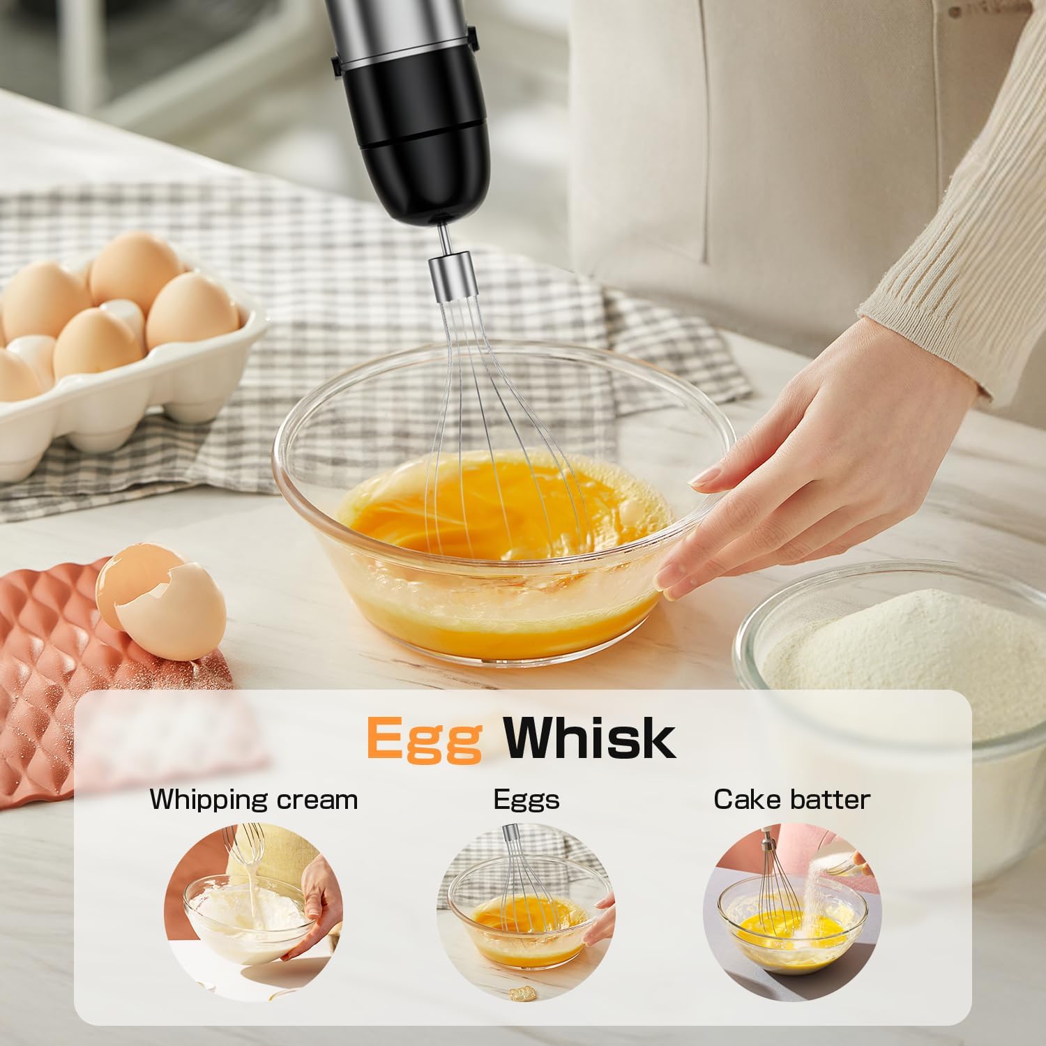 Immersion Blender Handheld 1100W - 3 in 1 Hand Blenders Set with Trigger Speed Control Stainless Steel Emulsion Stick with Whisk and Milk Frother, Emulsifier for Kitchen for Soup, Smoothie, Puree