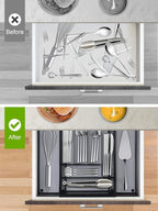 Silverware Organizer Metal Mesh, Large Drawer Organizer, Utensil Cutlery Tray for kitchen drawers, Expandable Flatware Organizer with 8 Compartment Black 11.6"~20" x 17.3"