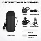 Insulated Water Bottle 40 oz, Triple Wall Vacuum Stainless Steel (Cold for 48 Hrs), Leak Proof & Non-BPA, Modern Water Flask Jug with Paracord Handle & Straw Spout Lids, Ombre: White/Black