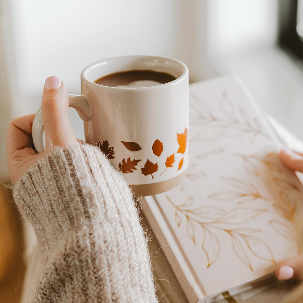 Sweet Water Decor Fall Coffee Mug with Orange Leaves Design, 14oz Stoneware Cup with Handle for Tea & Cider, Microwave & Dishwasher Safe, Cozy Autumn Seasonal Gift