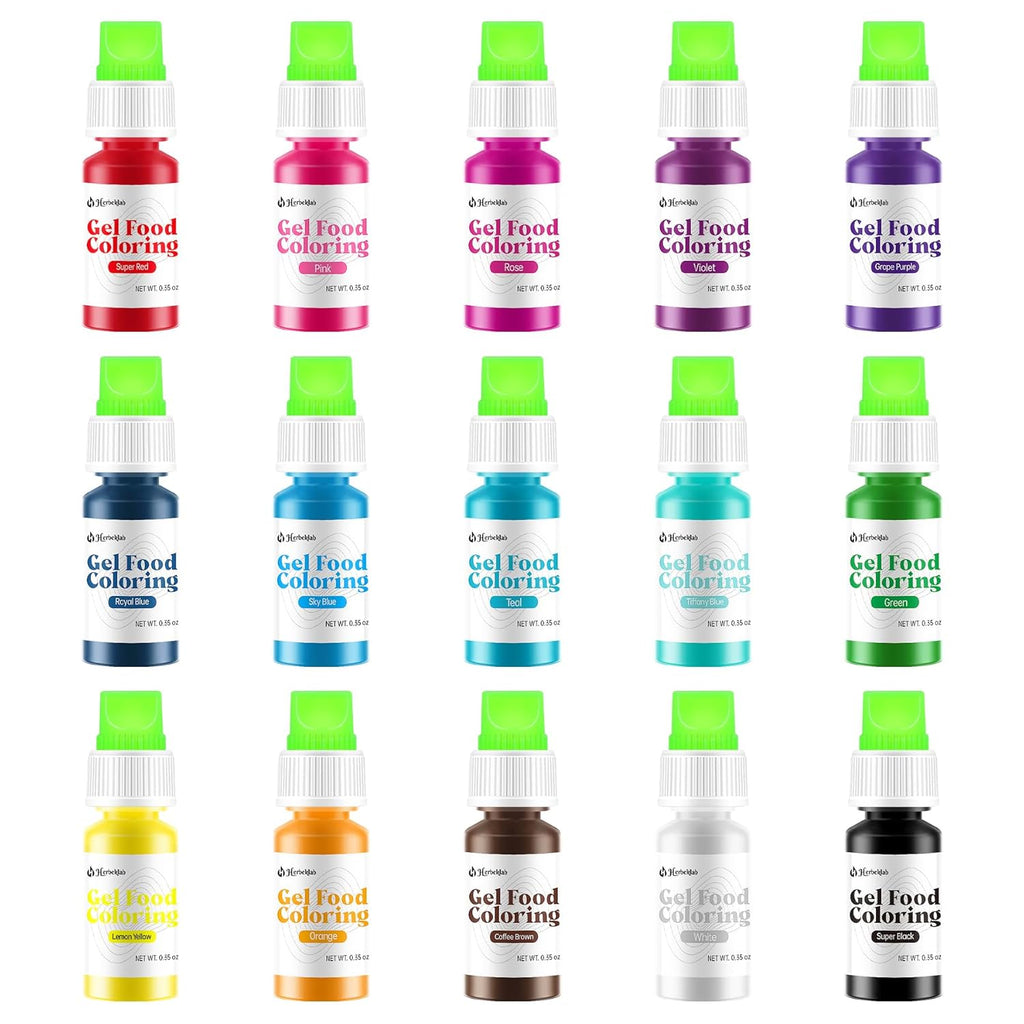 Gel Food Coloring 15 Colors x 0.35 oz Concentrated Gel Based Food Dye Vibrant Icing Colors Neon Edible Food Color for Icing Baking Cake Decorating Cookies Slime, 10g / Bottle