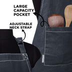 AMOUR INFINI Cotton Solid Aprons for Women with Pocket, Adjustable Strap and Waist Ties Washed Chef Aprons for Cooking, Baking and Gardening (27.5x33 Inches - Black)