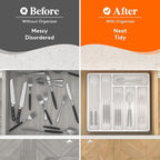 Lifewit Silverware Organizer with Lid, Covered Utensil Tray for Kitchen Drawer and Countertop, Plastic Cutlery and Flatware Storage Box for Spoons Forks Knives Holder Case, 6 Compartments, White