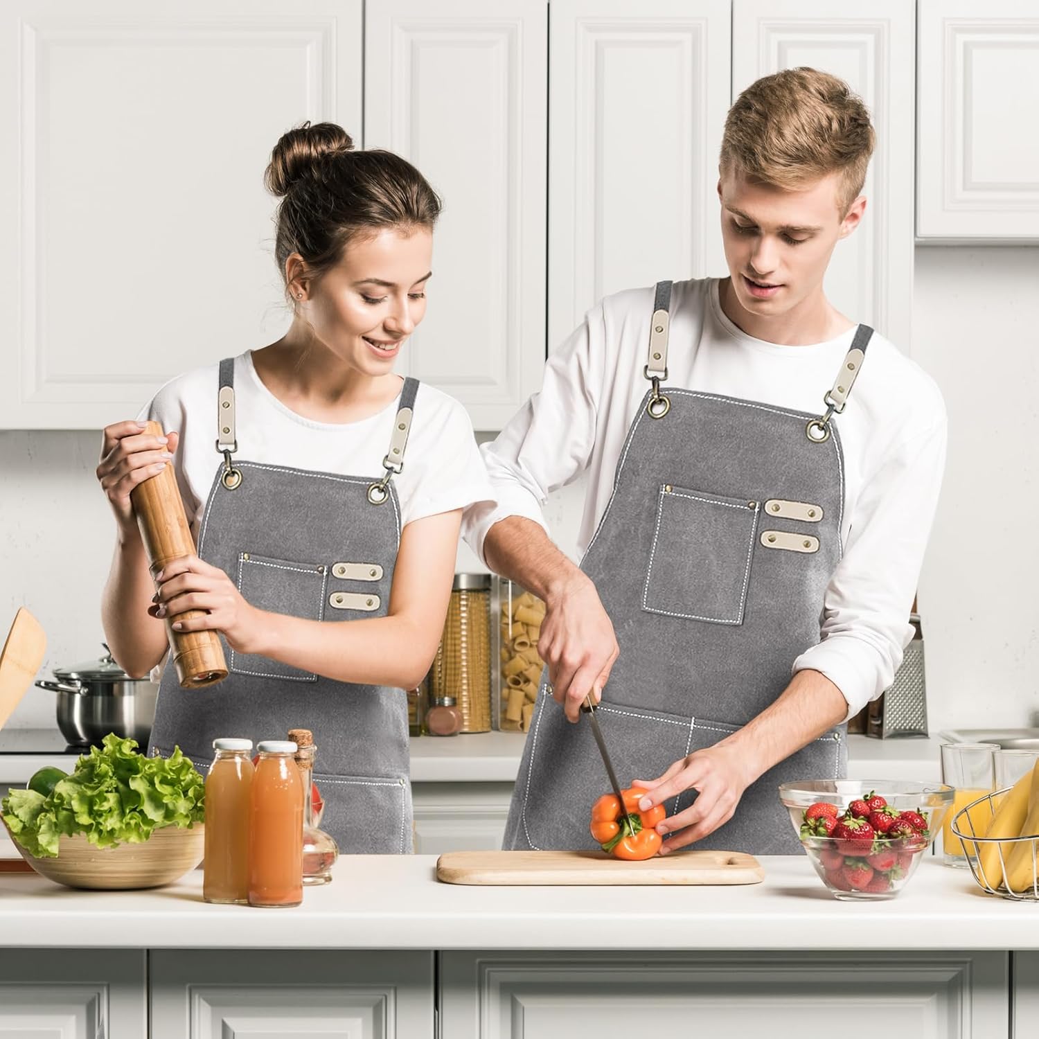 Cotton Canvas Cross Back Apron for Art Painting Garden Chef Bartender Work,Women Men 3 Pockets Waterproof Adjustable M-XXL