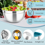 TeamFar Mixing Bowls, Stainless Steel Nesting Salad Bowls with Lids Set of 3 & 3 Grater Attachments, For Mixing/Serving/Storing, Non-toxic & Long-lasting, Size 4.6/3 / 1.5 QT, Navy Blue