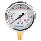 Glycerin Filled Pressure Gauge 300psi/20bar, Stainless Steel case, Brass Inside Construction, 2-1/2" dial, 1/4" NPT Rear Connection.
