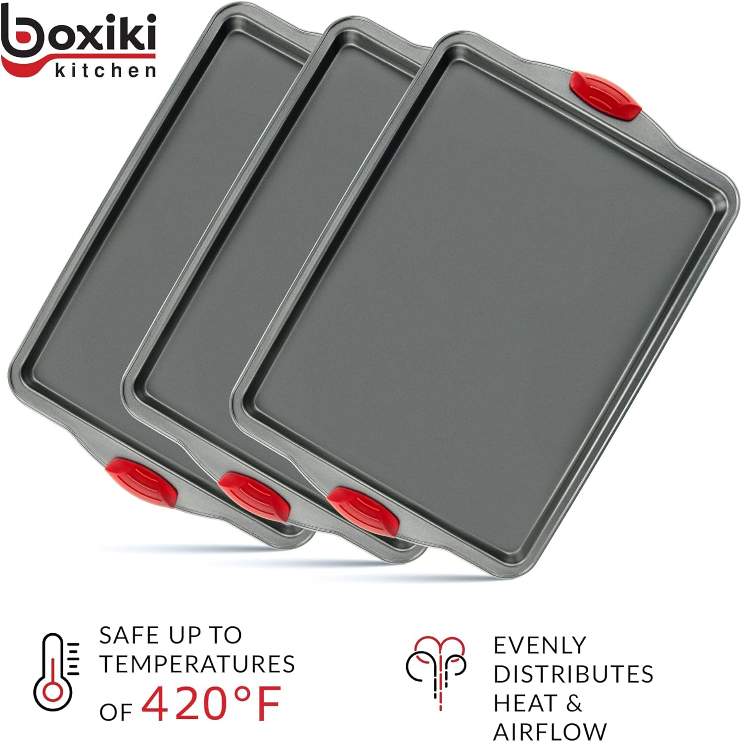 Premium Nonstick Baking Sheet Pans – Set of 3, Heavy-Gauge Carbon Steel, Warp, Dent, and Rust-Resistant – Gourmet Rimmed Half Cookie Sheet Trays, Non-Toxic for Exceptional Baking Performance