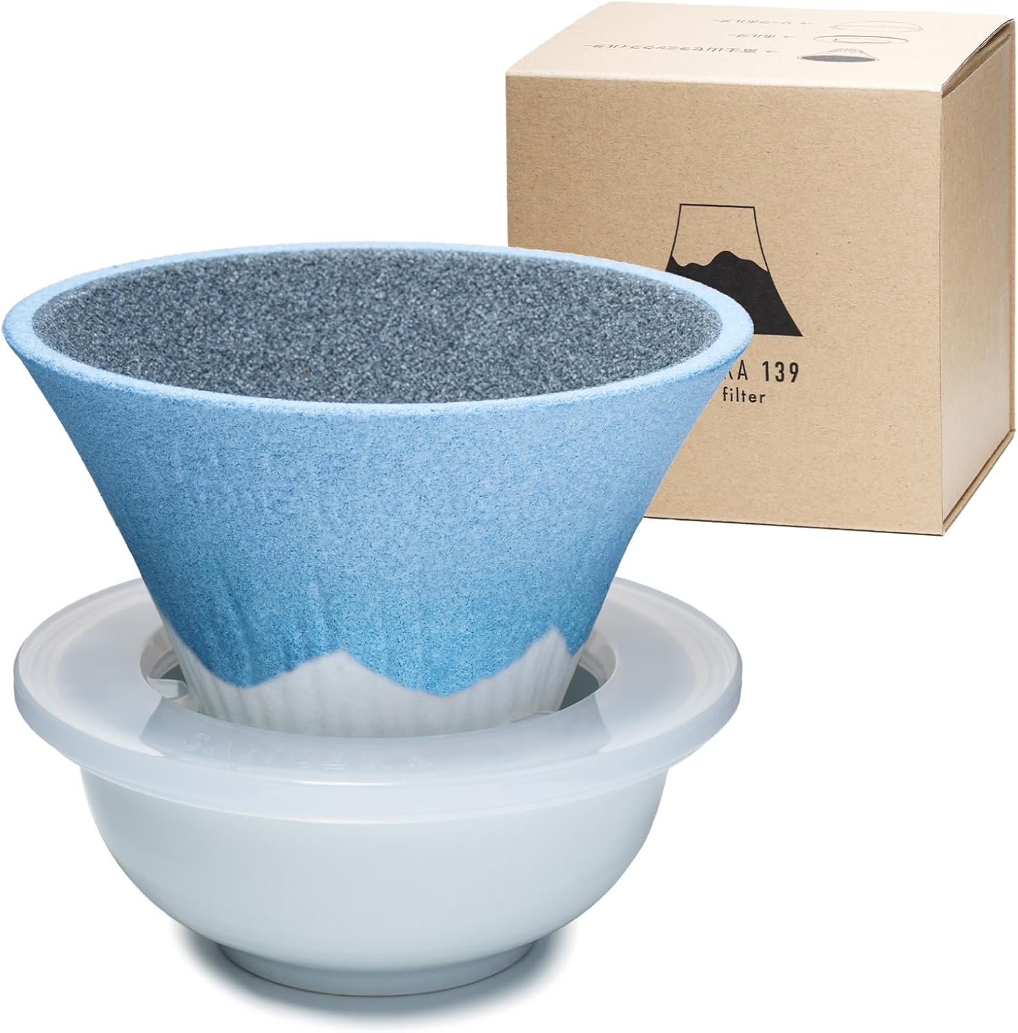 Ceramic Reusable Coffee Filter Dripper Paperless Sustinable Mt. Fuji Made in Japan (Blue)