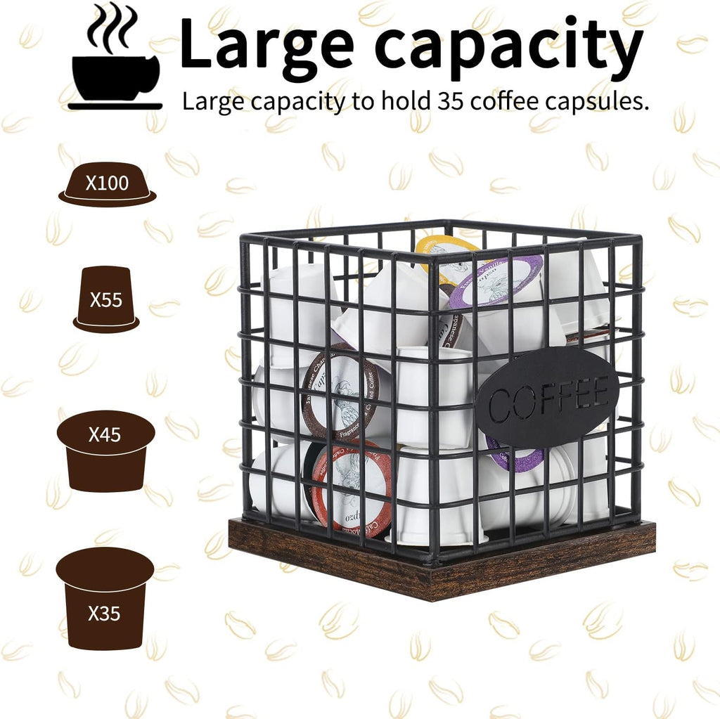 YINMIT K Cup Holder Organizer, Sturdy Coffee Pod Holder Organizer, 35 Kcup Large Capacity Storage Basket for Kitchen Counter and Office Desktop (Square Grid)
