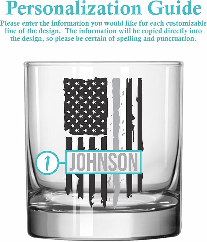 Blue Ridge Mountain Gifts - Thin Grey Line Whiskey Glass - Personalized Corrections Officer Glass, Thin Silver Line Gift, Security Personnel Gift, Prison Guard, Border Patrol Support