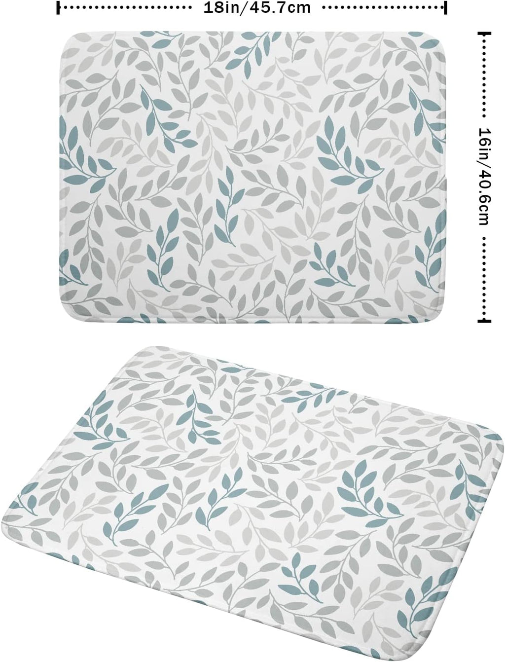 Dish Drying Mats for Kitchen Counter 16x18inch，Grey and Blue Leaves branches Dish Drying Mat for Kitchen Dishes Pad Dish Drainer Rack Mats Absorbent Fast Dry Kitchen Accessories