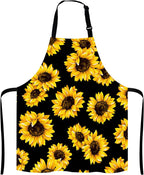 Sunflowers Black Tropical Flower Daisy Adjustable Bib Apron, Cute Floral Sunflower Cooking Kitchen Apron for Men Women